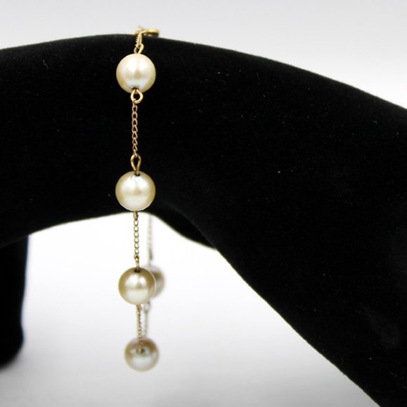 14K Pearl Station Bracelet 17.5 CTS - Picture 1 of 10